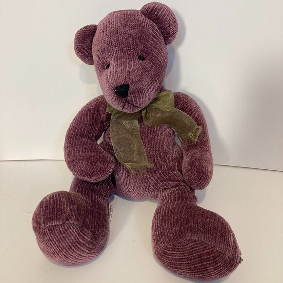 Teddy Bear Purple Chenille Corduroy Bow 16" Pier 1 Imports Stuffed Toy Plush - Picture 1 of 11